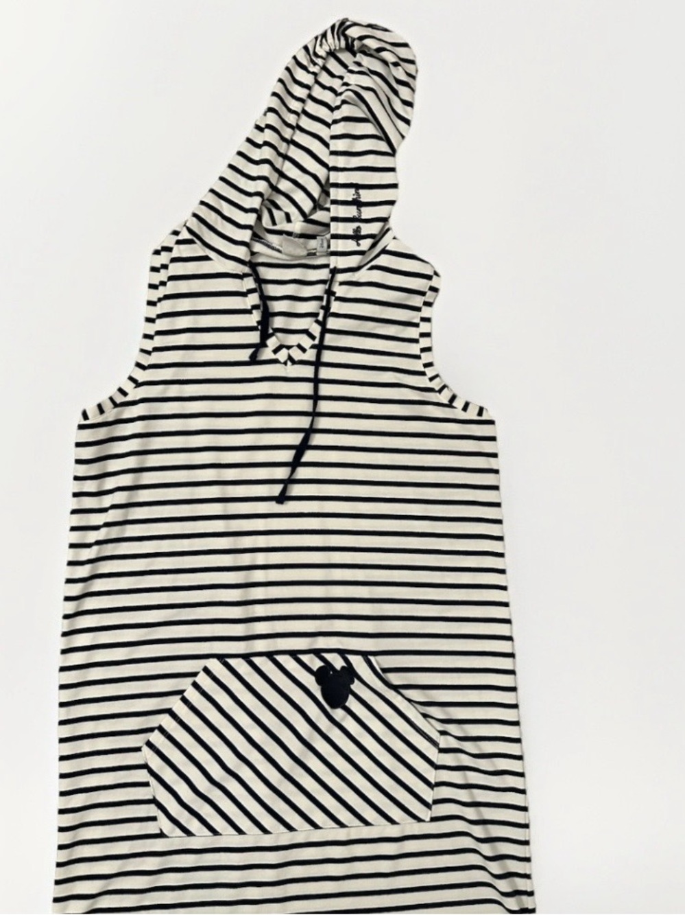 Junk Food Clothing Black and White Striped Hooded Sleeveless Tunic